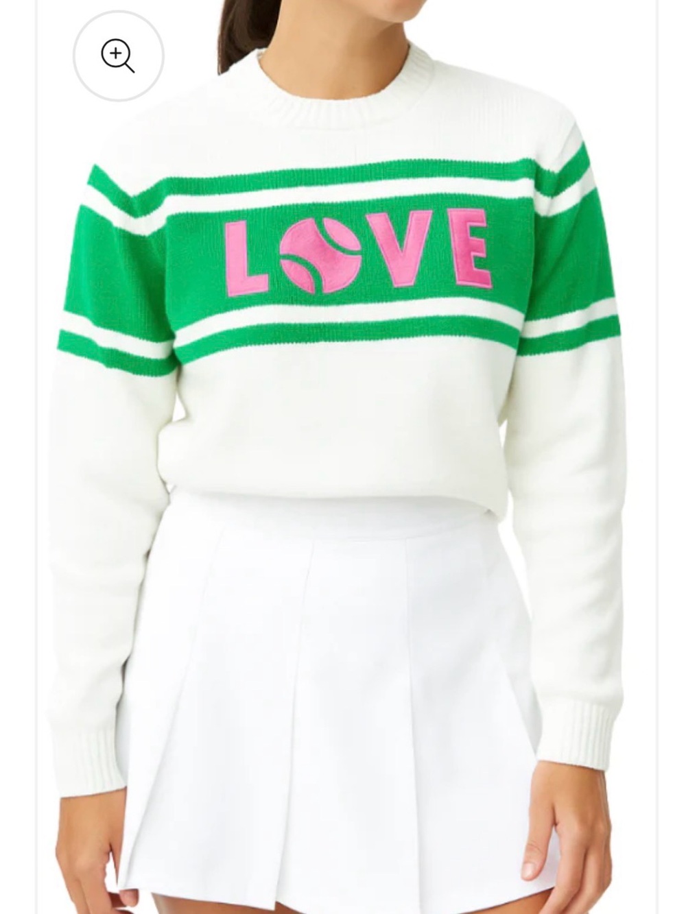 LOVE Striped Crewneck Sweater - White & Green with Pink Logo